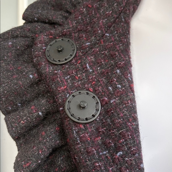 DKNY Dark Purple Tweed Wool Ruffle Coat – Cabernet – Size 6 - Picture 5 of 6